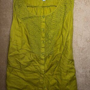Croft & Barrow Women XL Green Sleeveless Tank Button‎ Down Lace Tie Back Blouse